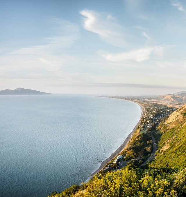 View of the coastline looking out to Paraparaumu and Kāpiti Island