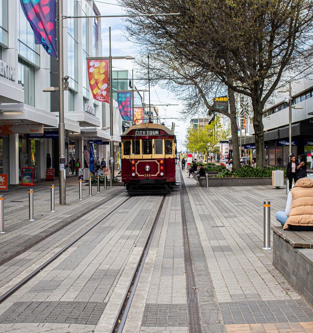 Tram on Cashel Street, Christchurch