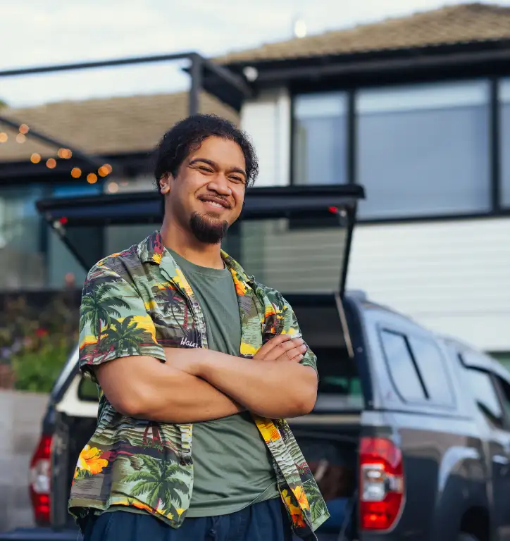 Man with house and car